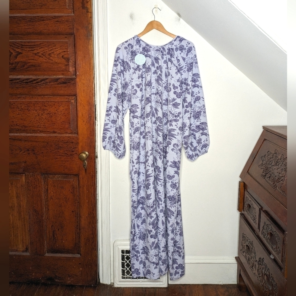 HILL HOUSE Simone Long Sleeve Maxi Dress Lilac Tonal Floral Crepe NEW Size XXL